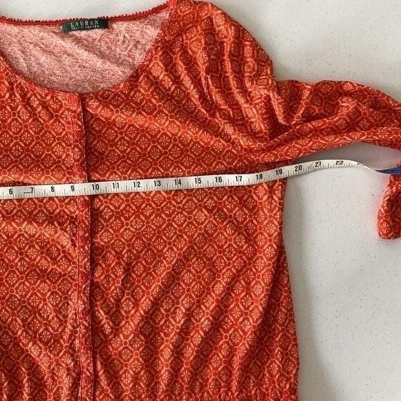 LAUREN Ralph Lauren Geometrical Print Tunic Top 3/4 Sleeve Drawstring Tassel - Picture 11 of 14